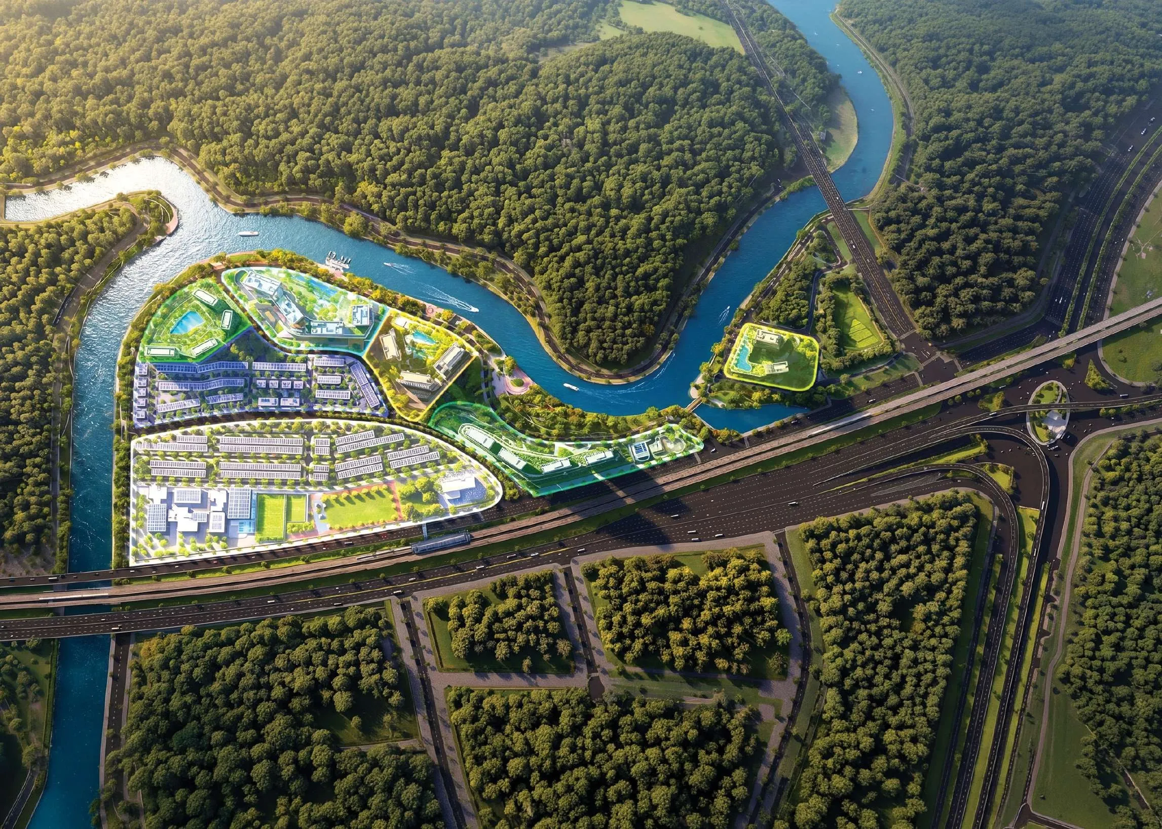 Không ảnh quy hoạch tổng thể khu đô thị Palm City 30,2 ha ven sông Giồng Ông Tố